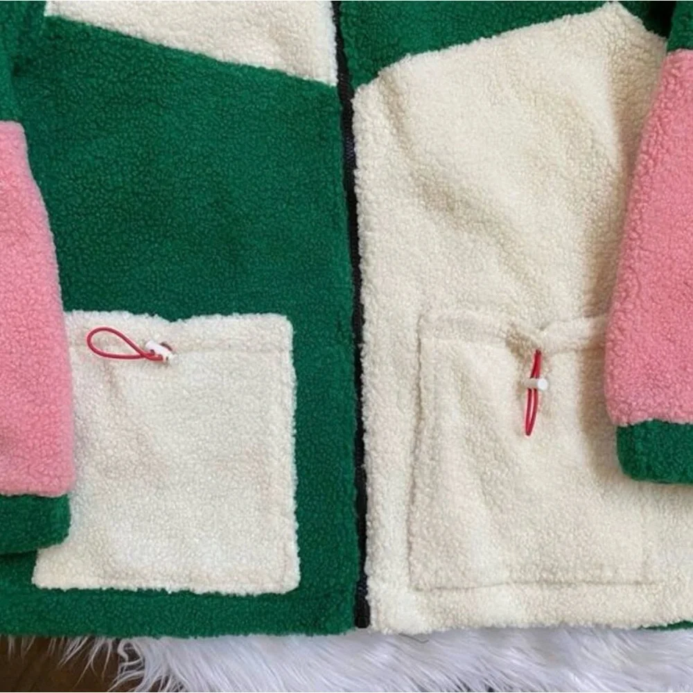 Cider Fleece Stand Collar Teddy ColorBlock Zip Front Jacket XS - Picture 7 of 8